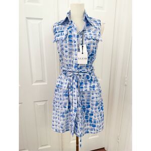Kleid For Her Colette Tiles Blue Print Sleeveless Button Up Shirt Dress XS NWT